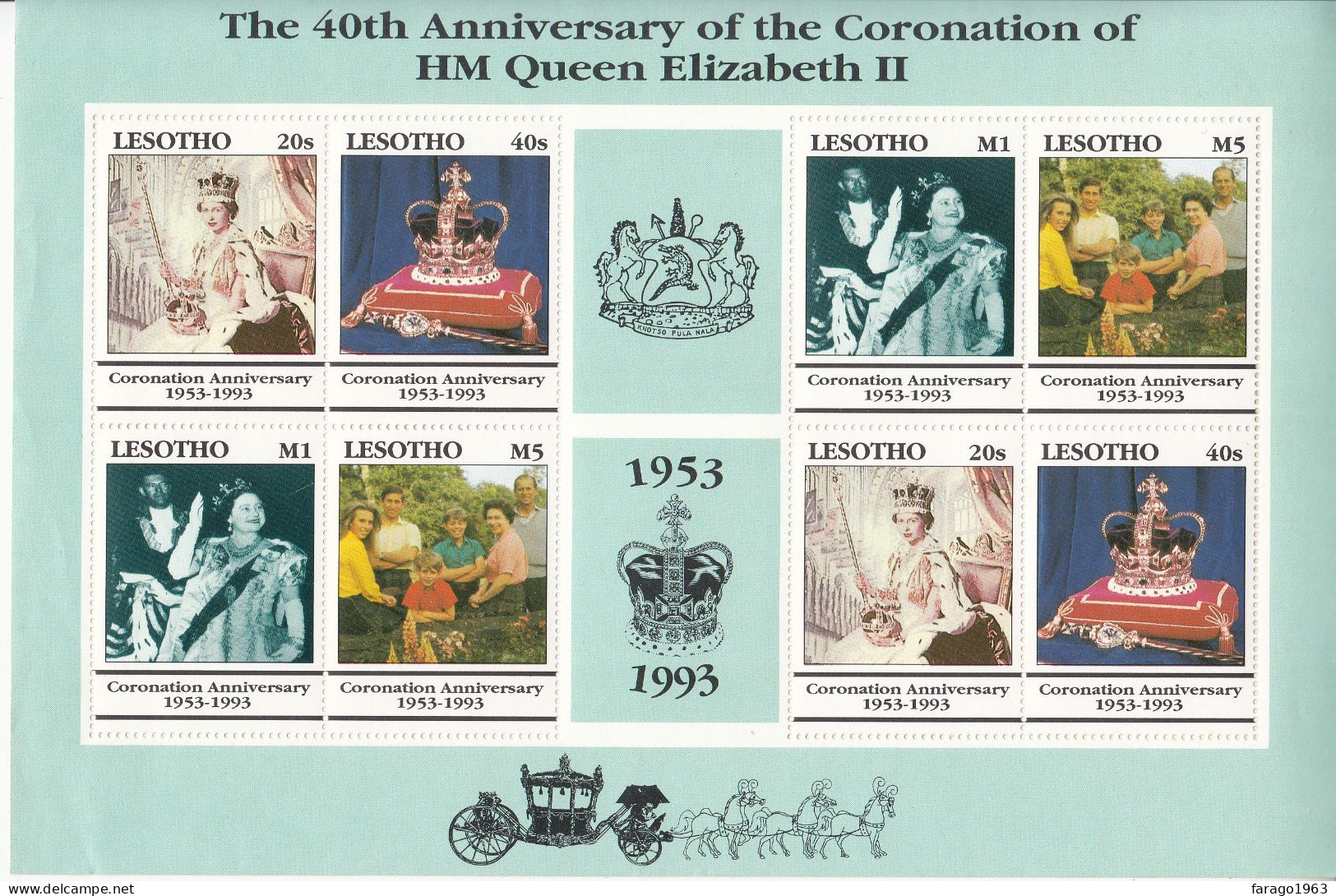 1993 Lesotho 40th Anniversary Of The Coronation Of Queen Elizabeth II M/sheet Of 8 MNH *some Creasing To Left Edges* - Lesotho (1966-...)