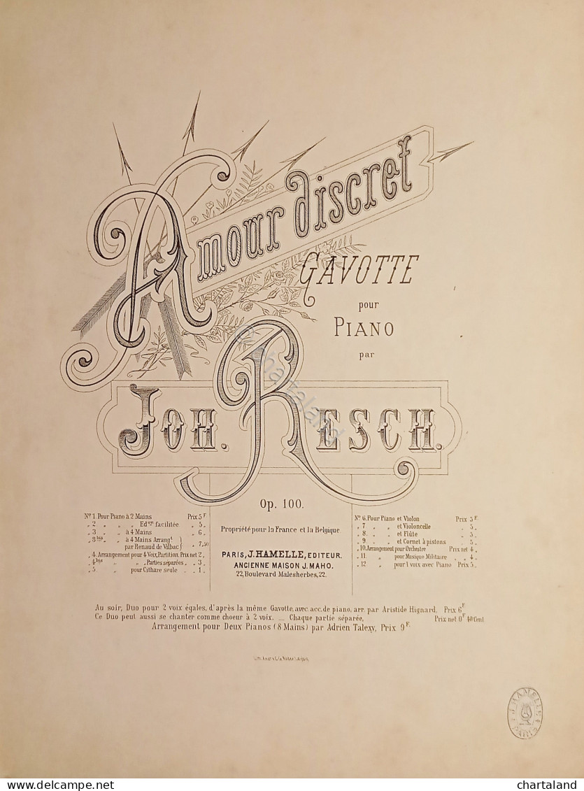 Spartiti - Amour Discret - Gavotte Pour Piano Par Johann Resch Op. 100 - Zonder Classificatie