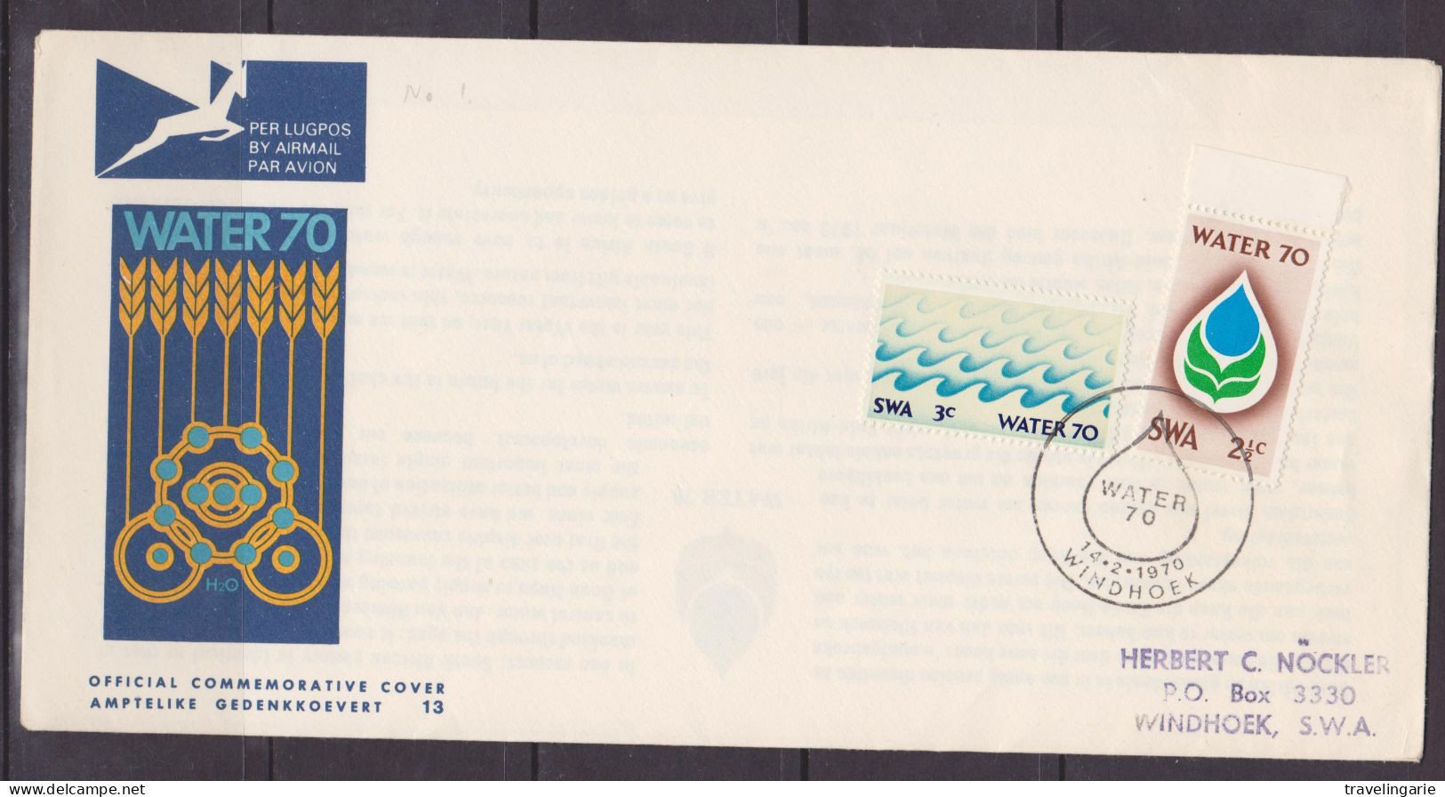 South West Africa 1970 International Water Year FDC Stamped Address! - South West Africa (1923-1990)