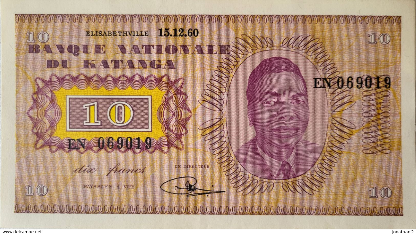 Lot 10 Francs Banque Nationale du Katanga de EN069015 à EN069024 état +++