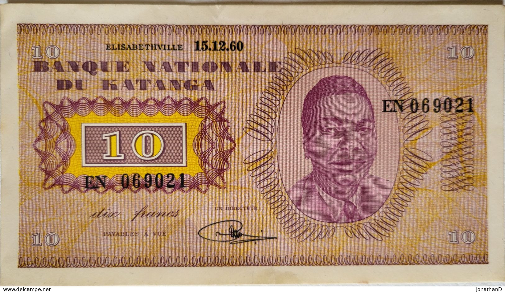 Lot 10 Francs Banque Nationale du Katanga de EN069015 à EN069024 état +++