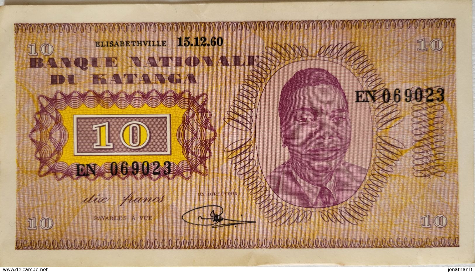 Lot 10 Francs Banque Nationale du Katanga de EN069015 à EN069024 état +++