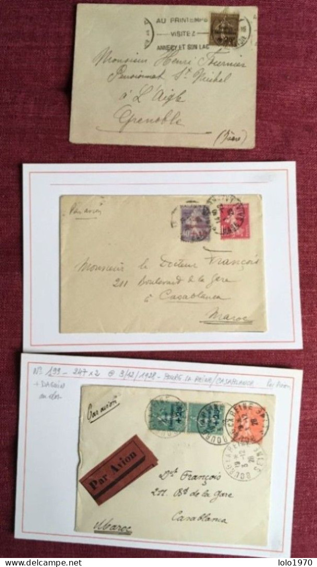 FRANCE 1928 Lot 3 Lettres Caisse D'amortissement YT 247 249 Et 267 - 2 Liaisons Aérienne Vers Casablanca (Daguin Au Dos) - Lettres & Documents