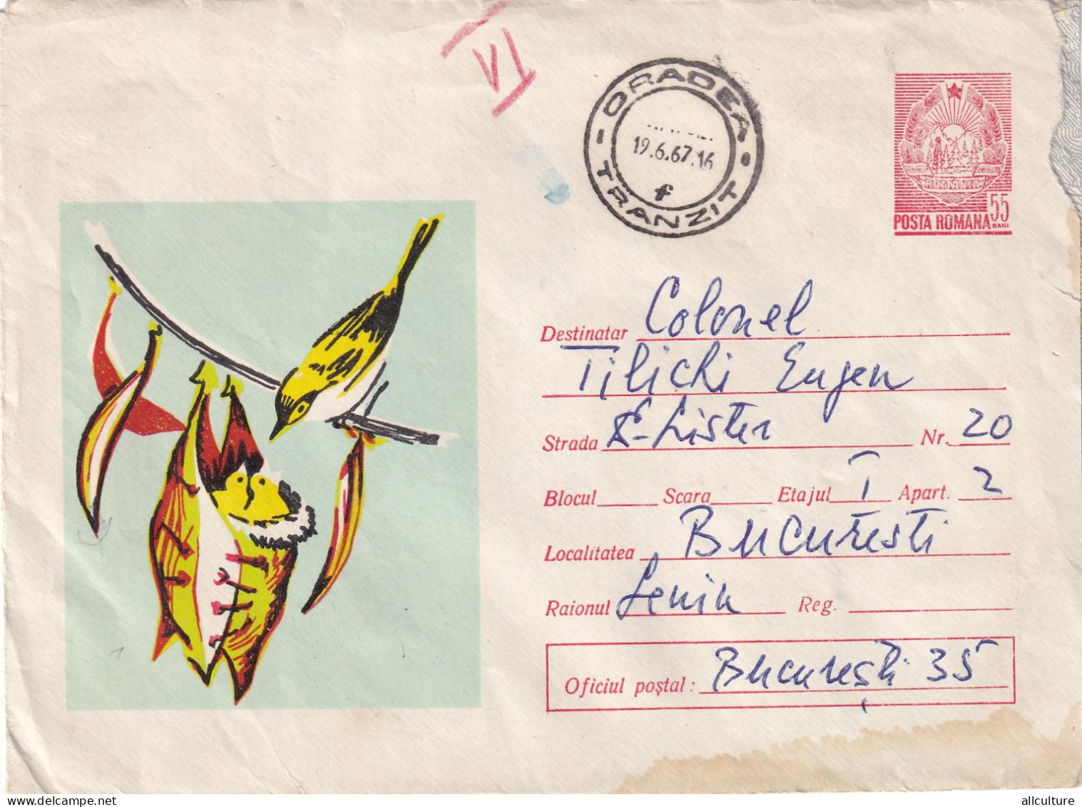 A24552 -  BIRDS  Cover Stationery 1967  ROMANIA - Interi Postali