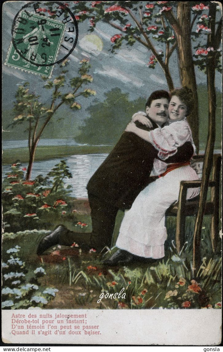 COUPLE 1910-1911 "4 Scènes de vie amoureuse avec poèmes" Lot de 4 Cartes postales de collection