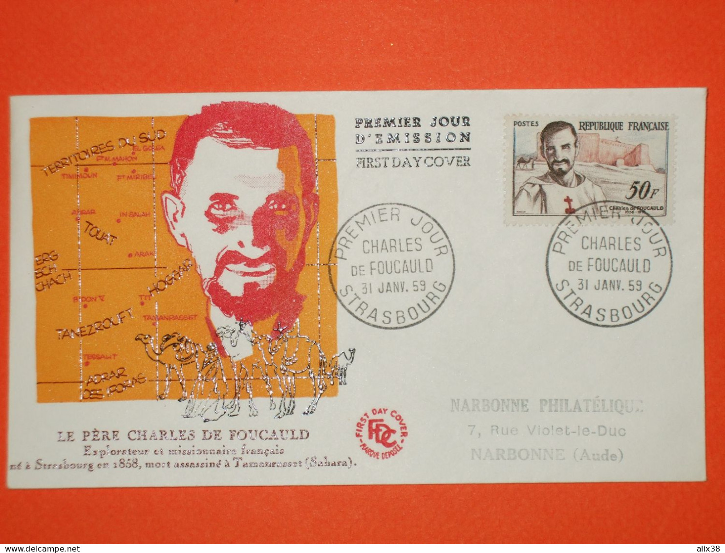 FRANCE 1er JOUR 1959-N°1191 Charles De Foucauld Sur Enveloppe.  TB - 1950-1959