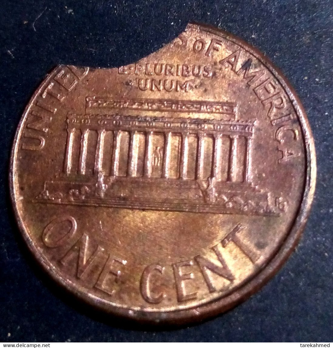 USA 1999, CLIPPED PLANCHET ERROR LINCOLN MEMORIAL PENNY CENT Coin, Gomaa - 1959-…: Lincoln, Memorial Reverse