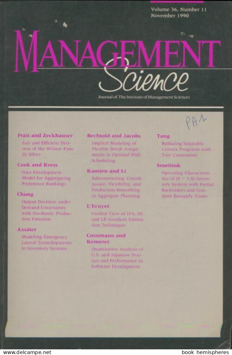 Management Science N°11 (1990) De Collectif - Economie