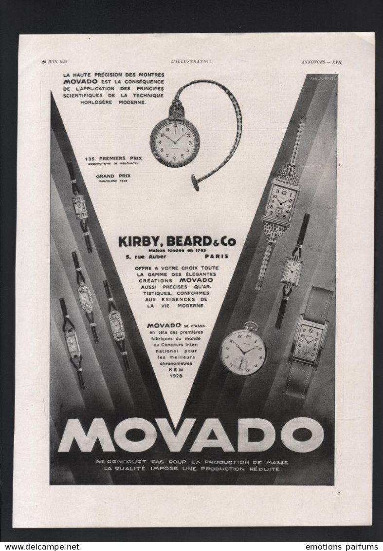Publicité 1930 Montre MOVADO Montres Dos Tourisme Voyage Vacances SUISSE Arosa Glion Berne Pontresina - Publicités