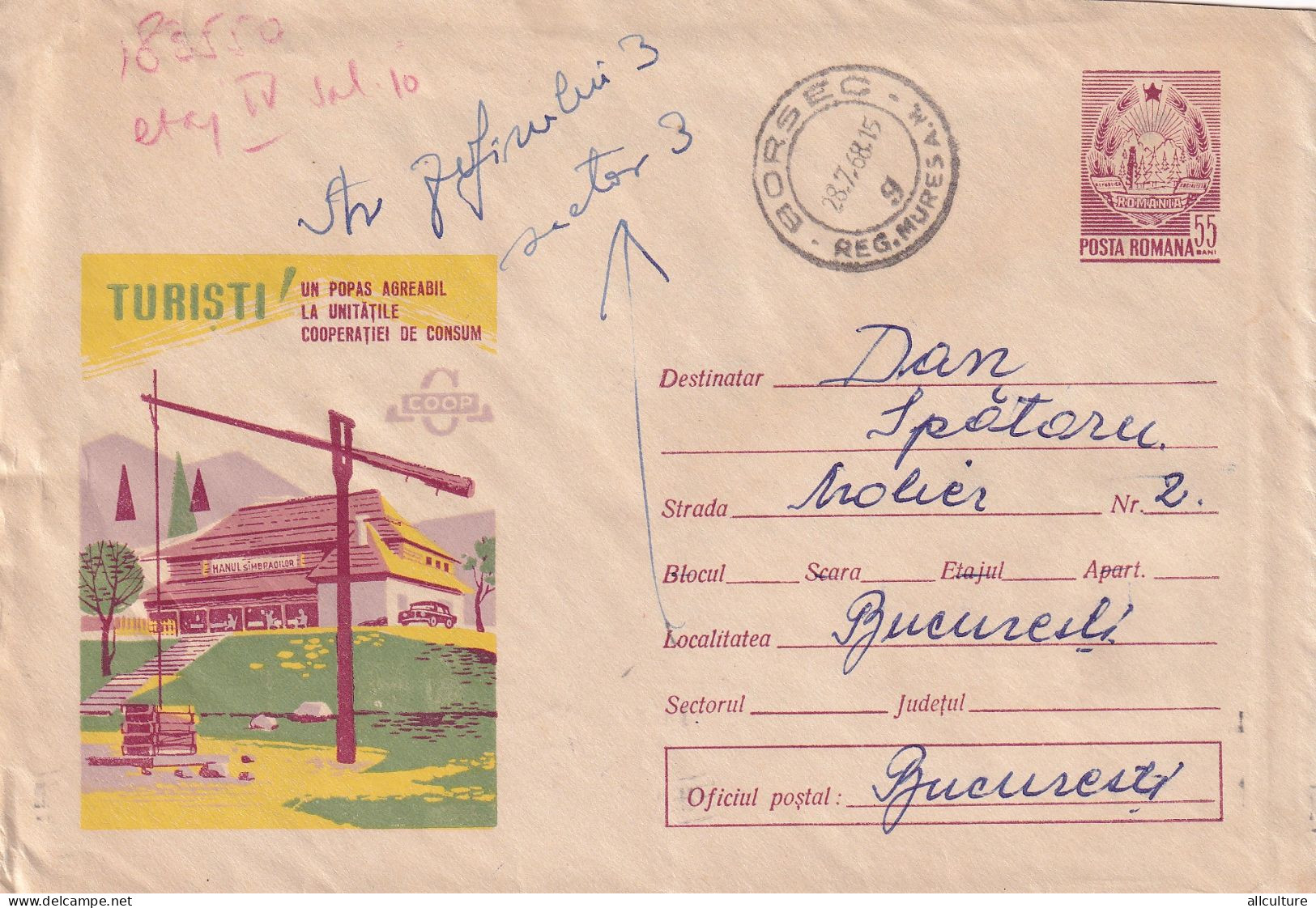 A24558 -  TURIST COOP SAMBRAOILOR HAN Letter Inside  Cover Stationery Romania 1968 - Postal Stationery