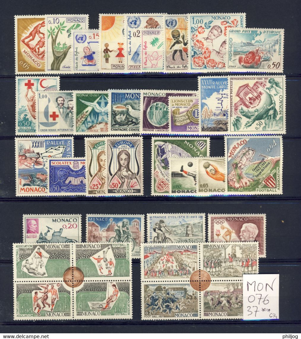 Monaco - Année 1963 Complète - Neuve SANS Charnière - 37 Timbres Du 599 à 635 - Complete MNH Year 1963 - Annate Complete