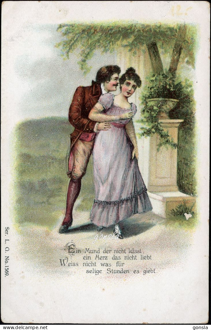 COUPLES 1900 "4 Scènes amoureuses avec poèmes" Lot de 4 Cartes postales Celluloïds de collection