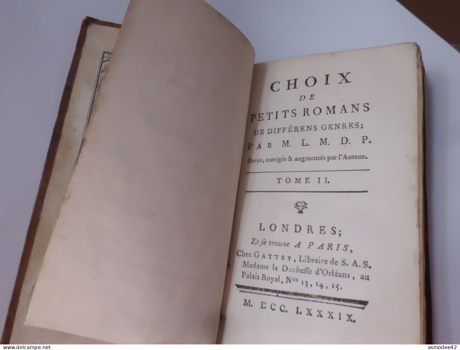 CHOIX DE PETITS ROMANS PAR LE MARQUIS DE PAULMY D ARGENSON 1789  LONDRES  LIVRE ANCIEN XVIIIème  DIM 13 X 7,5cm