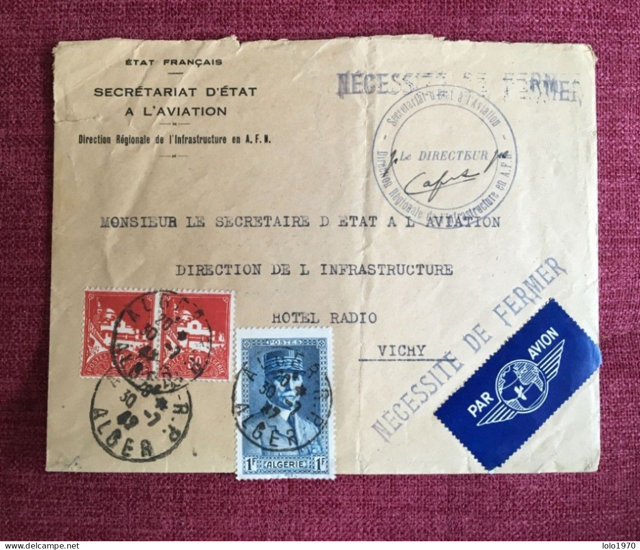 1942 Lot De 2 Lettres - Albi (Commissaire Spécial Carrance) Pour Alger + Alger Aviation De L'AFN - Brieven En Documenten