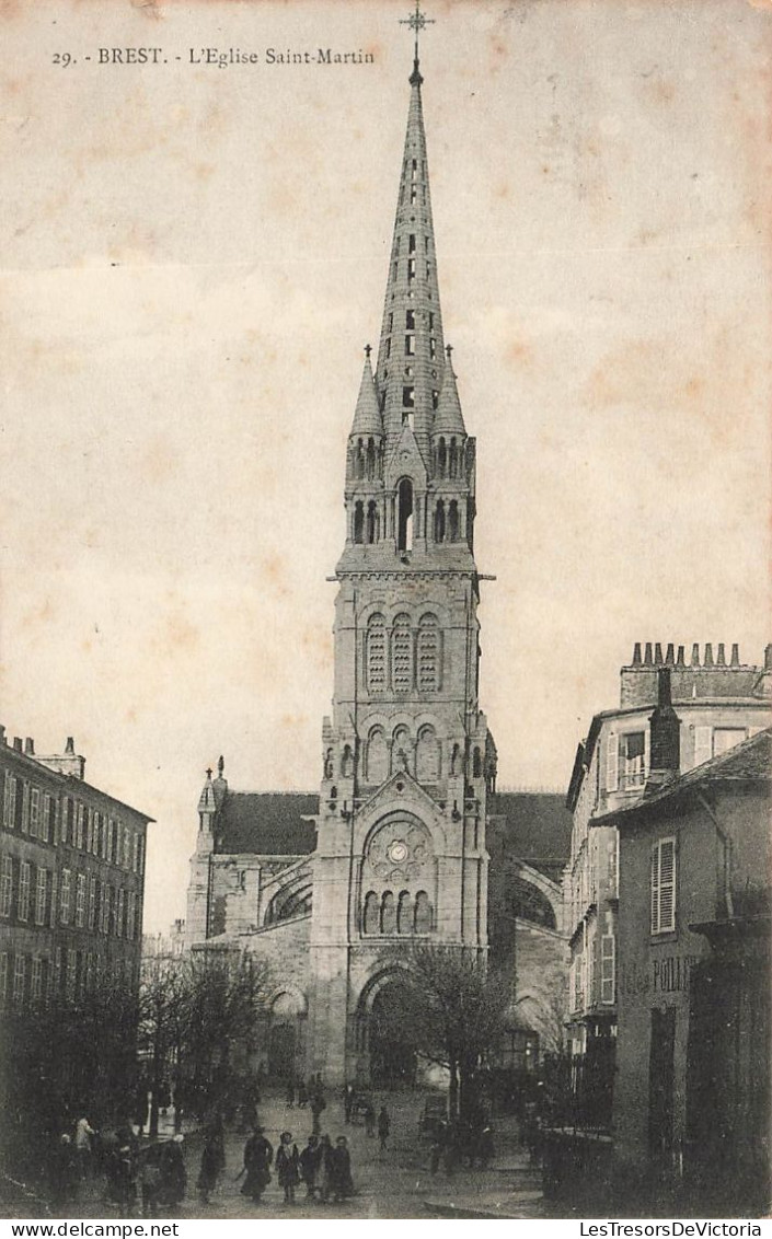 FRANCE - Brest - Vue Sur L'église Saint Martin - Vue Générale - Face à L'entrée - Animé - Carte Postale Ancienne - Brest