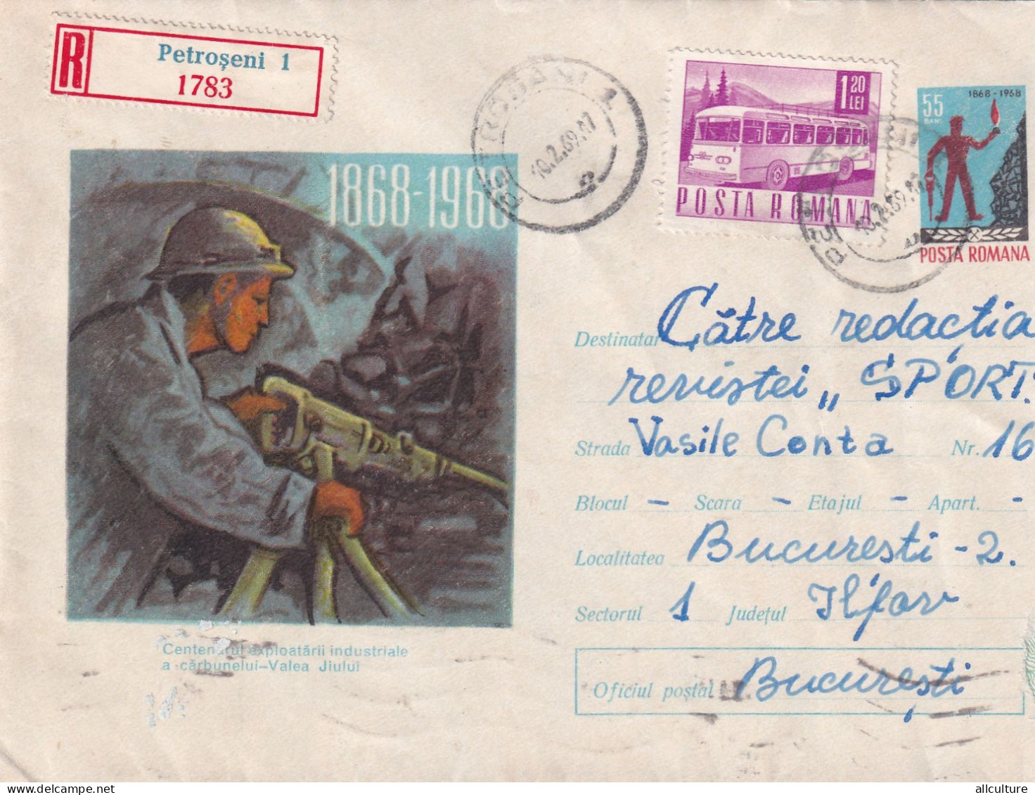 A24565  - MINERALS, VALEA JIULUI COAL MINE,  Industry Cover Stationery Romania 1968 - Interi Postali