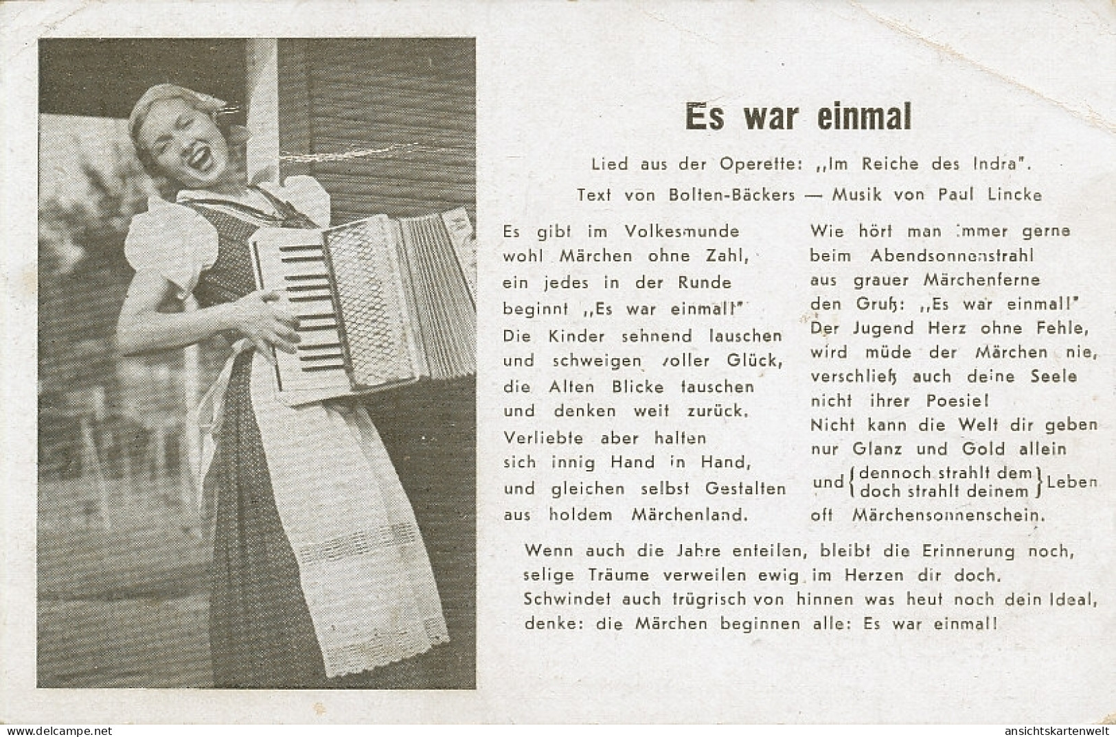 Es War Einmal, Operette Reich Indra Feldpgl1942 #110.588 - Music And Musicians