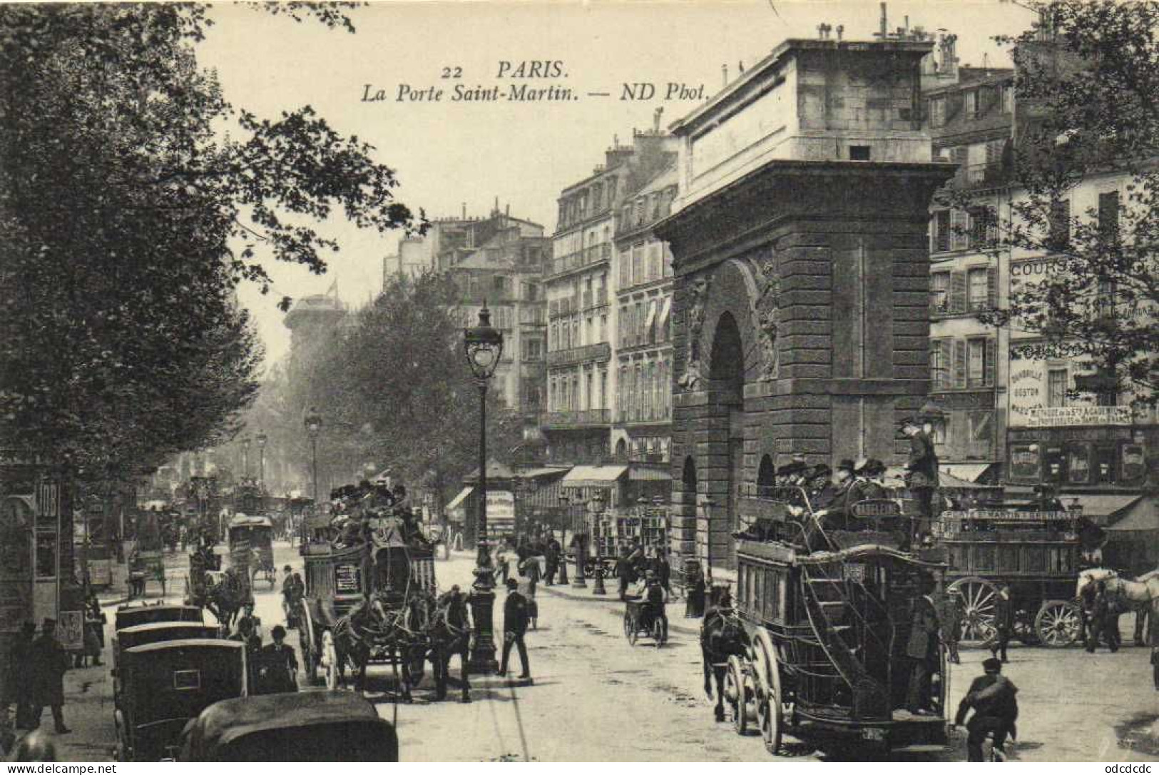 PARIS  La Porte Saint Martin Attelages Transport à 2 Etages Voitures RV - Arrondissement: 10