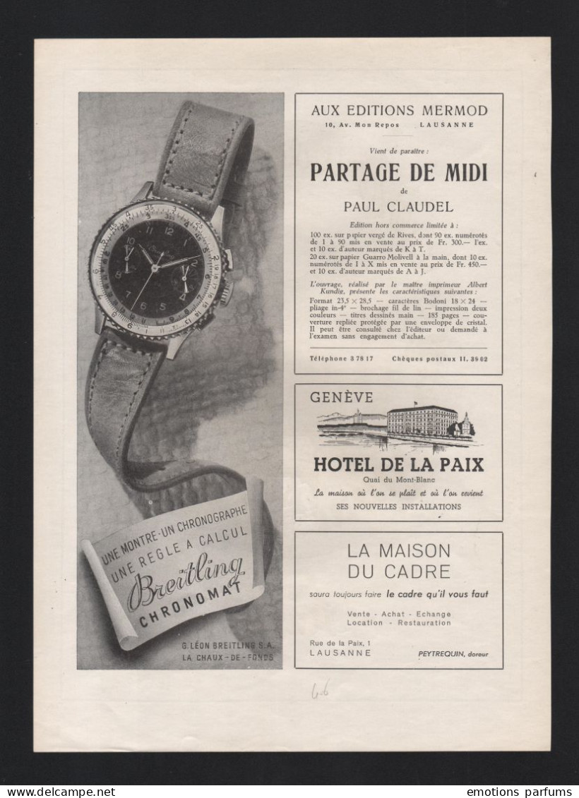 Pub  Papier 1946 Montres Breitling Montre  Dos Alcool Boisson Digestif  Armagnac DAGUIN Gascogne Auch Eau De Vie - Publicités