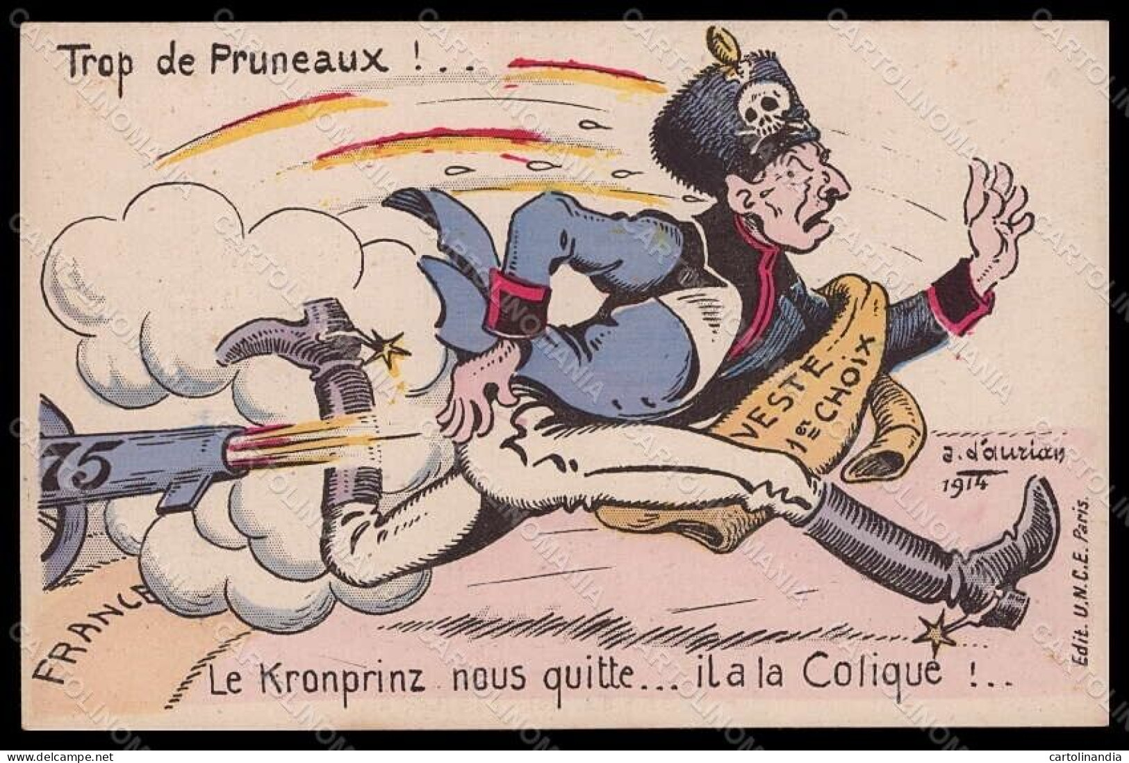 Artist Signed D'Aurian French Propaganda WWI Anti German Kronprinz Pc VK8333 - Comicfiguren