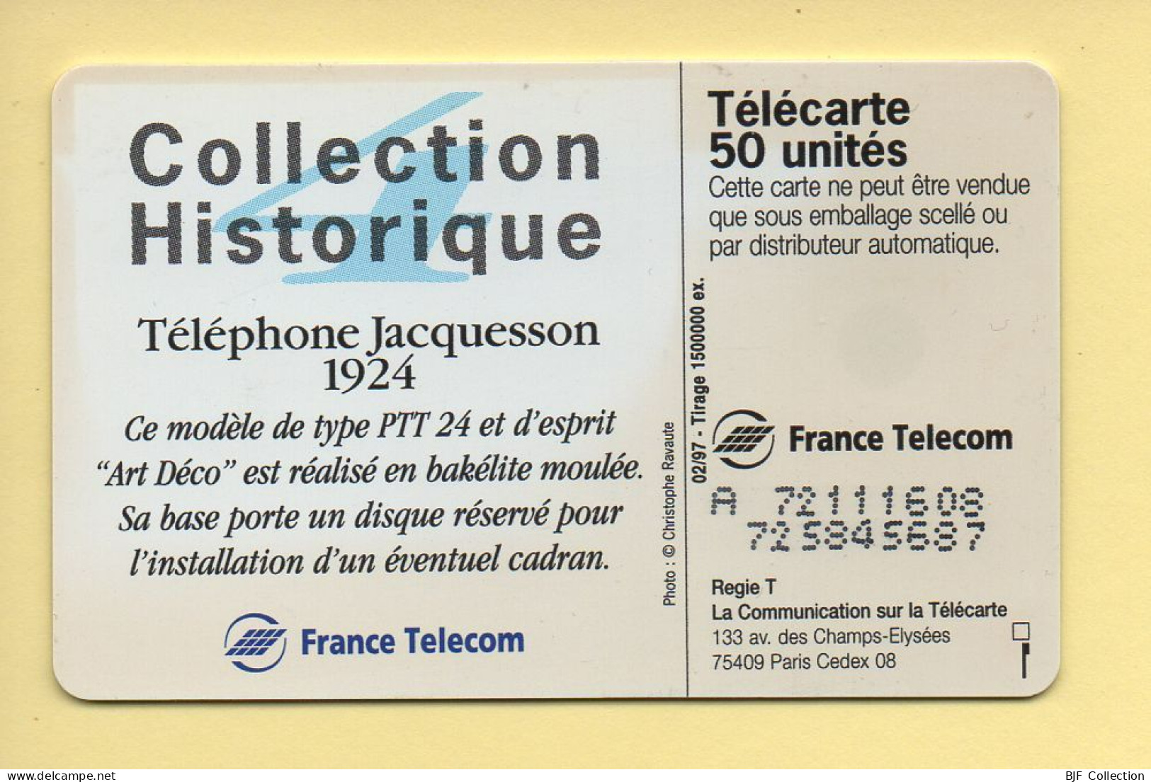 Télécarte 1997 : Téléphone Jacquesson 1924 / 50 Unités (voir Puce Et Numéro Au Dos) - 1997
