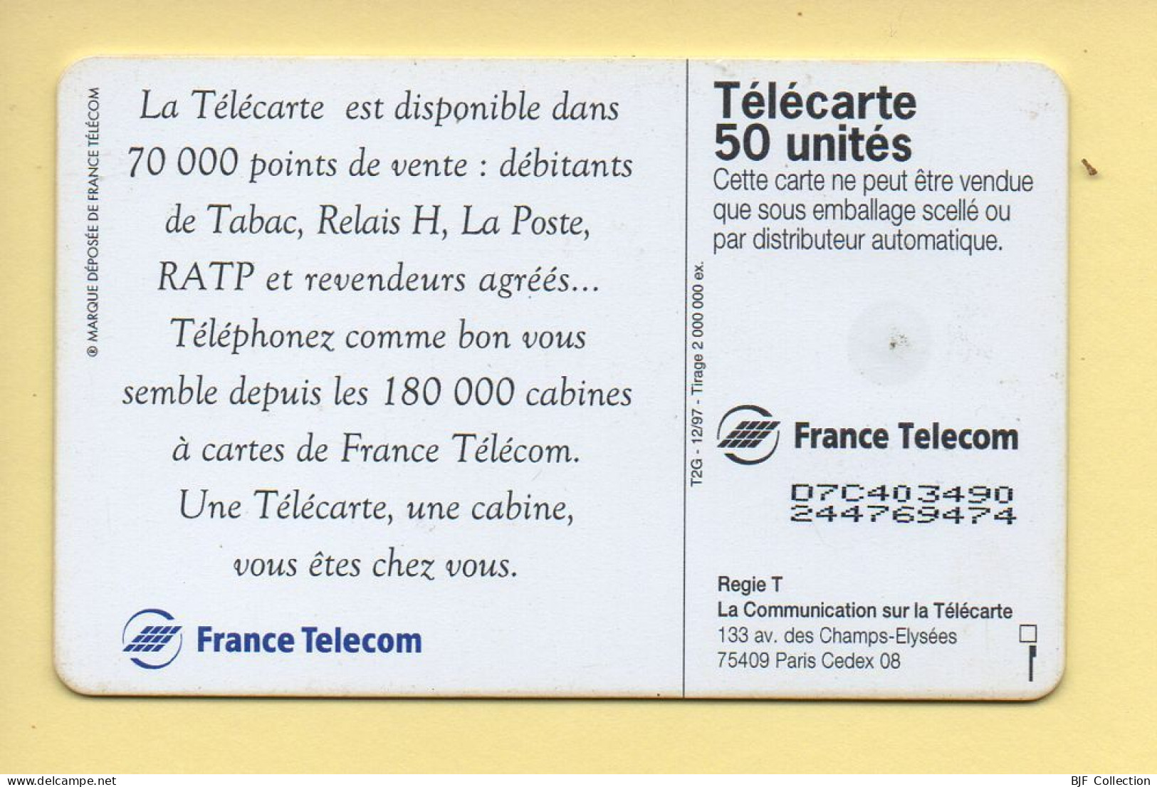 Télécarte 1997 : UNE TELECARTE UNE CABINE / 50 Unités (voir Puce Et Numéro Au Dos) - 1997