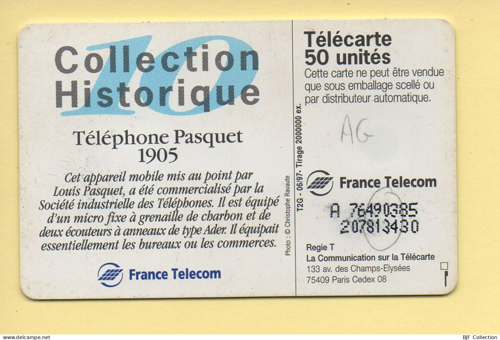 Télécarte 1997 : Téléphone Pasquet 1905 / 50 Unités (voir Puce Et Numéro Au Dos) - 1997