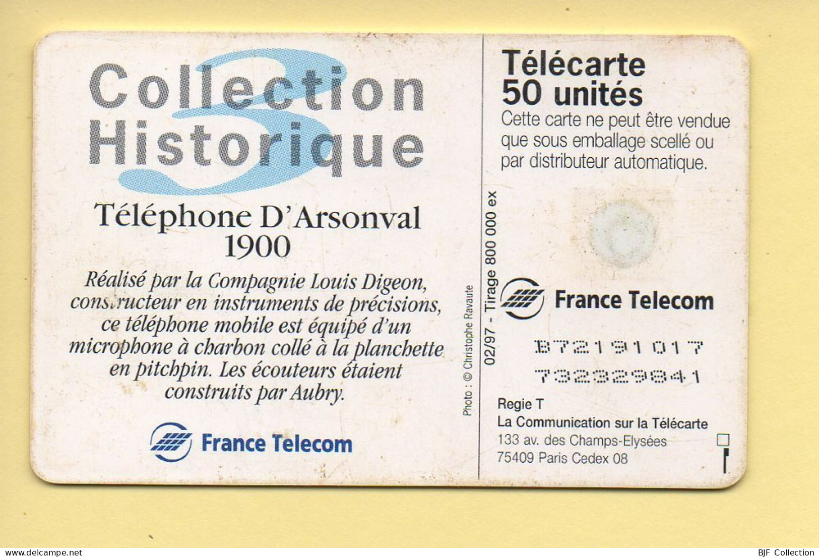 Télécarte 1997 : Téléphone D'Arsonval 1900 / 50 Unités (voir Puce Et Numéro Au Dos) - 1997