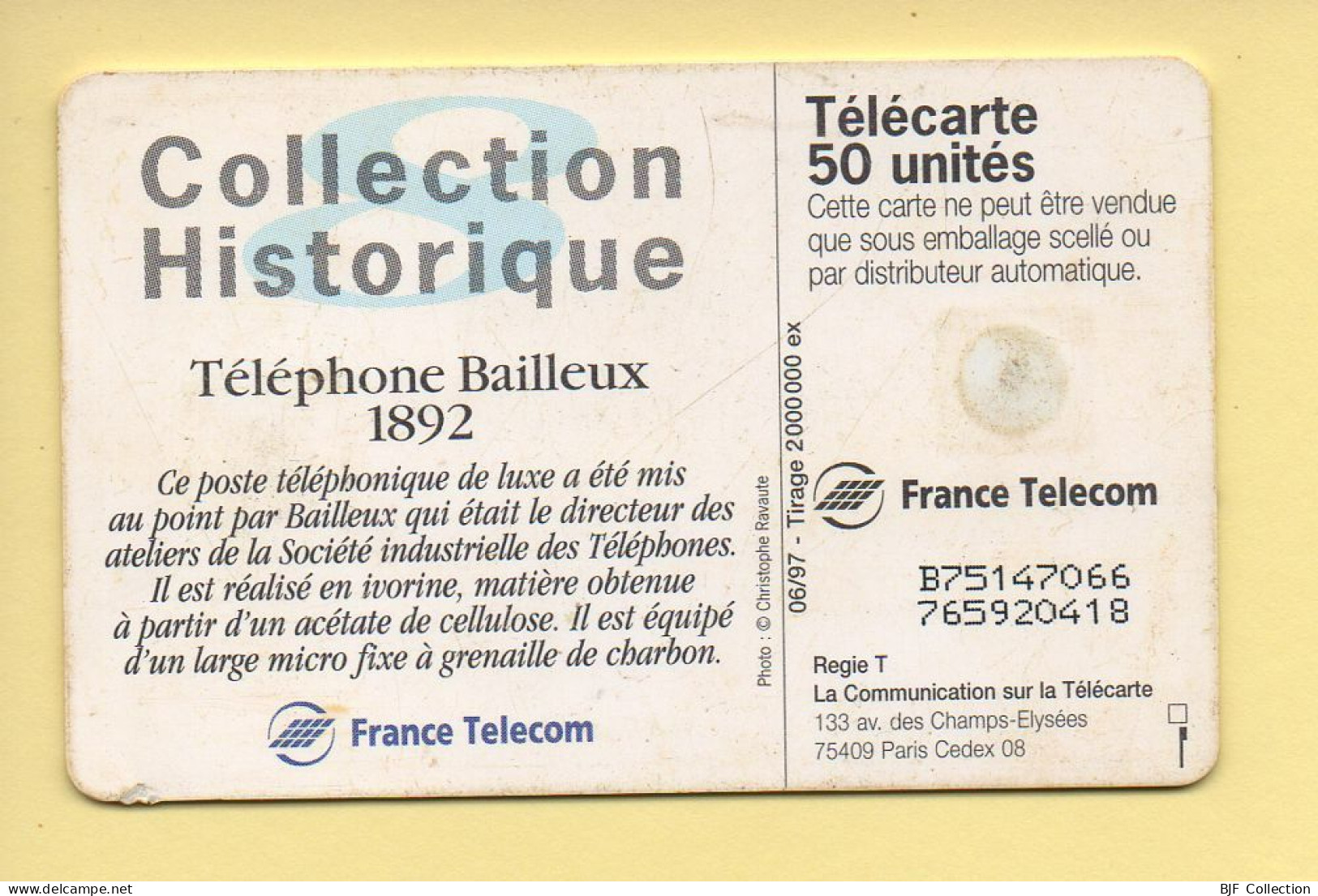 Télécarte 1997 : Téléphone Bailleux 1892 / 50 Unités (voir Puce Et Numéro Au Dos) - 1997