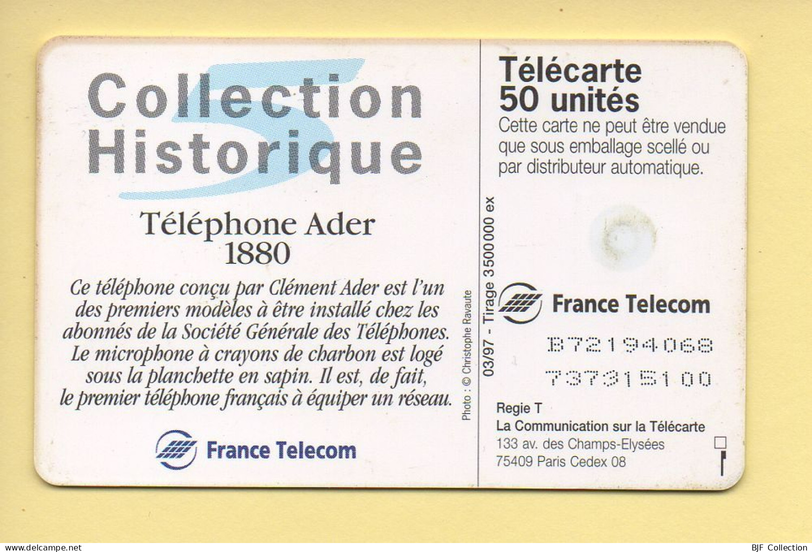 Télécarte 1997 : Téléphone Ader 1880 / 50 Unités (voir Puce Et Numéro Au Dos) - 1997