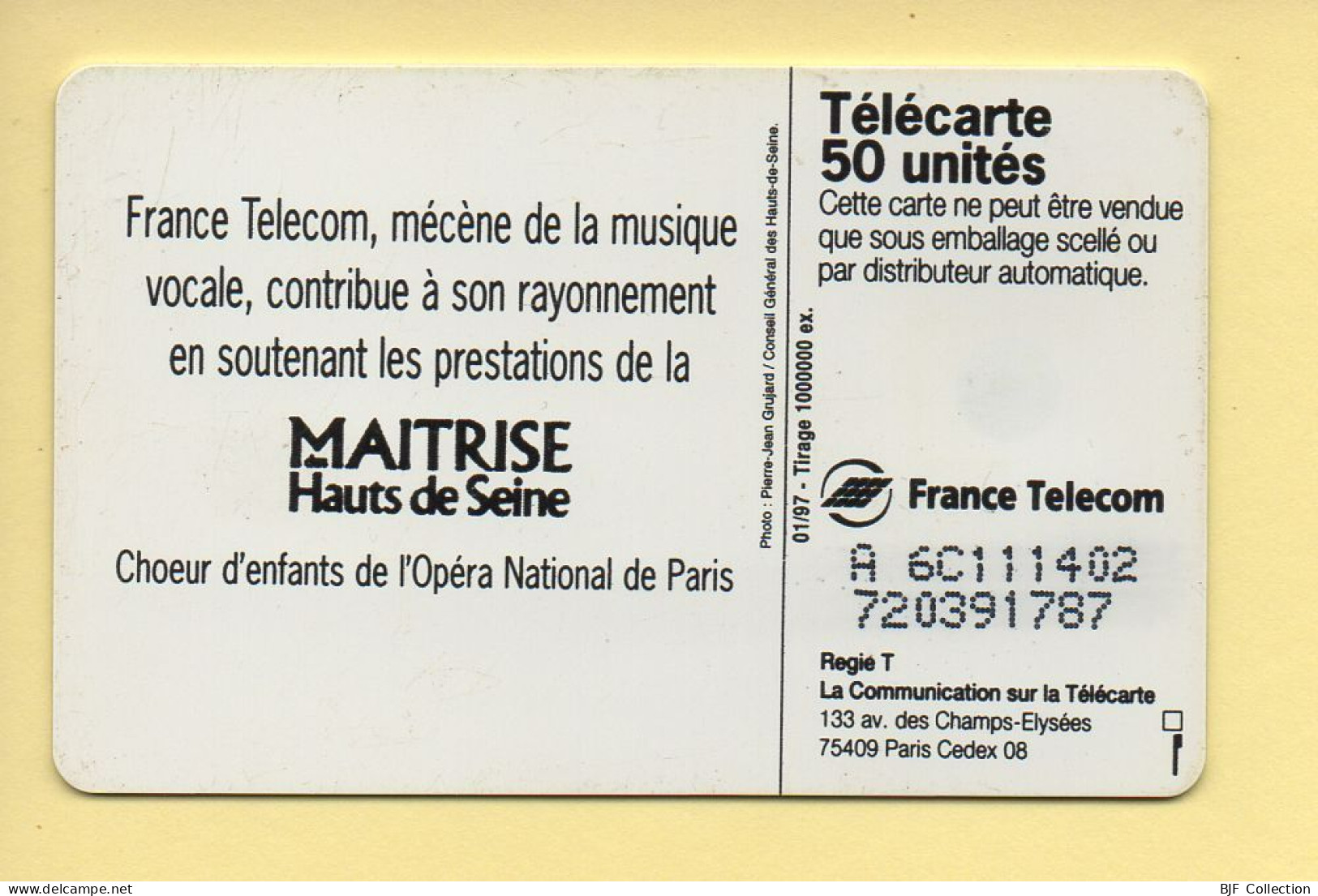 Télécarte 1997 : Choeur D'enfants De L'Opéra National De Paris / 50 Unités (voir Puce Et Numéro Au Dos) - 1997