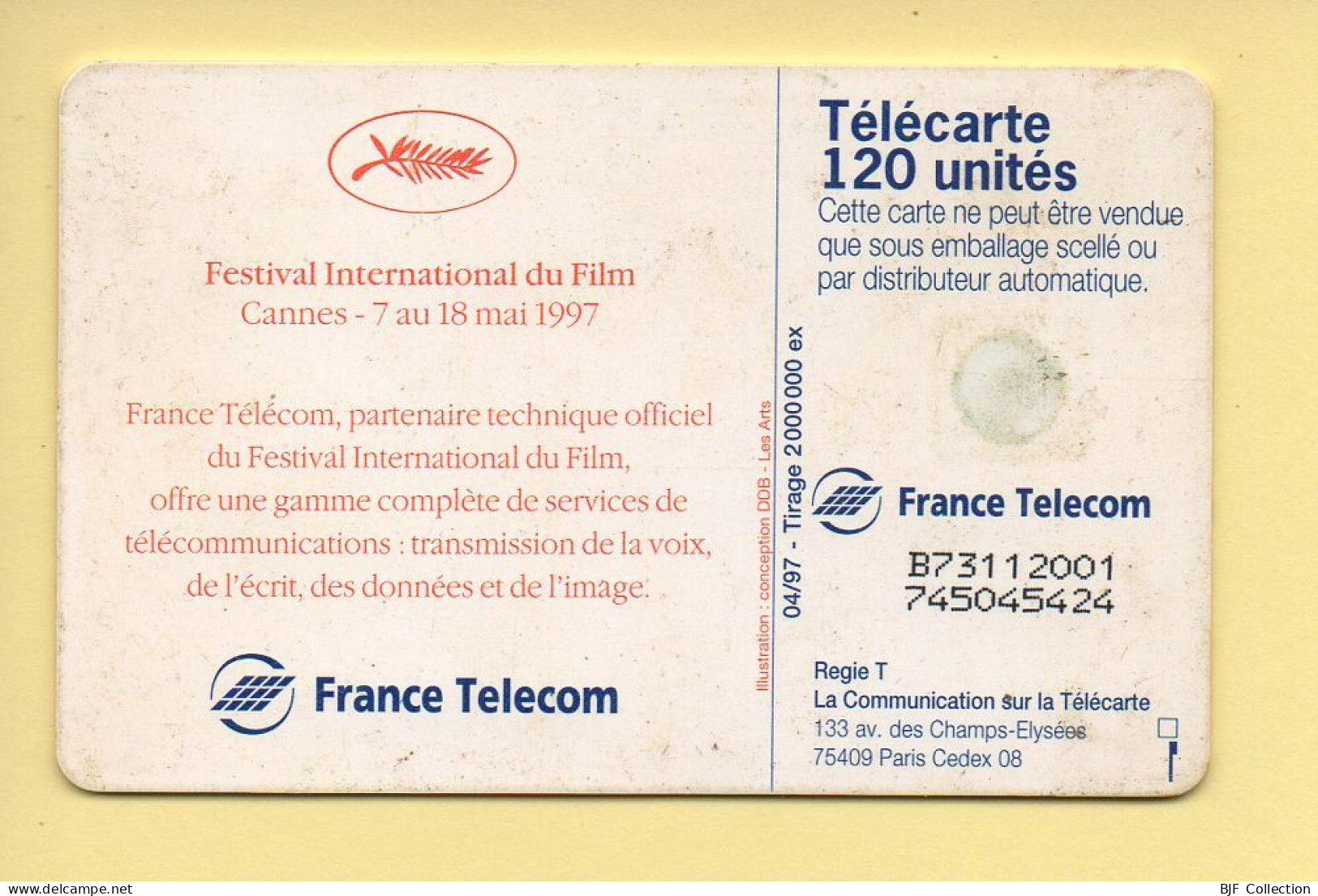 Télécarte 1997 : 50ème FESTIVAL DE CANNES / 120 Unités (voir Puce Et Numéro Au Dos) - 1997