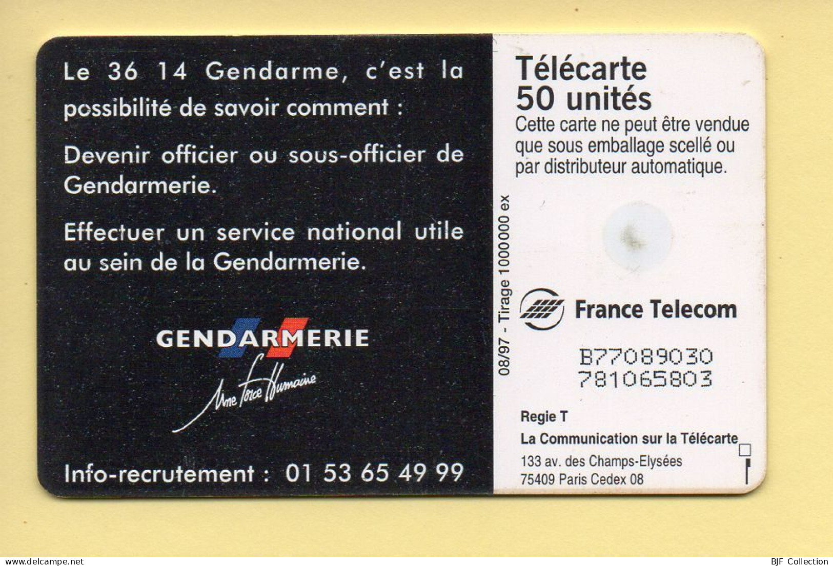 Télécarte 1997 : 36 – 14 GENDARMERIE / 50 Unités (voir Puce Et Numéro Au Dos) - 1997