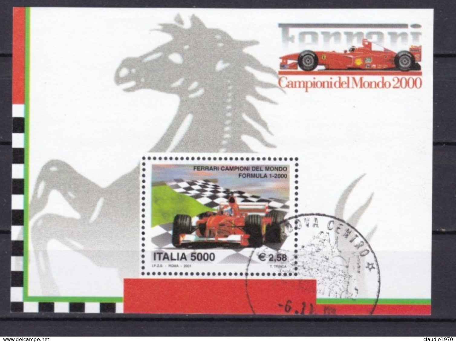 ITALIA ,REPUBBLICA  - FOGLIETTO  - 9 Marzo 2001 - Ferrari Campione Del Mondo Di Formula 1 (10) ANNULLO DI PADOVA - 2001-10: Usati