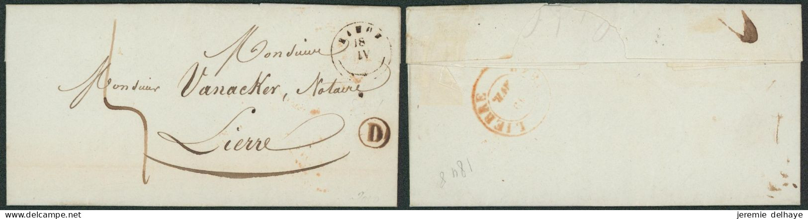 Précurseur - LAC Datée De Sivry (1848) çàd Boite Rurale "D" + Obl T18 "Rance" > Lierre / Port 4 Décimes. - 1830-1849 (Belgica Independiente)