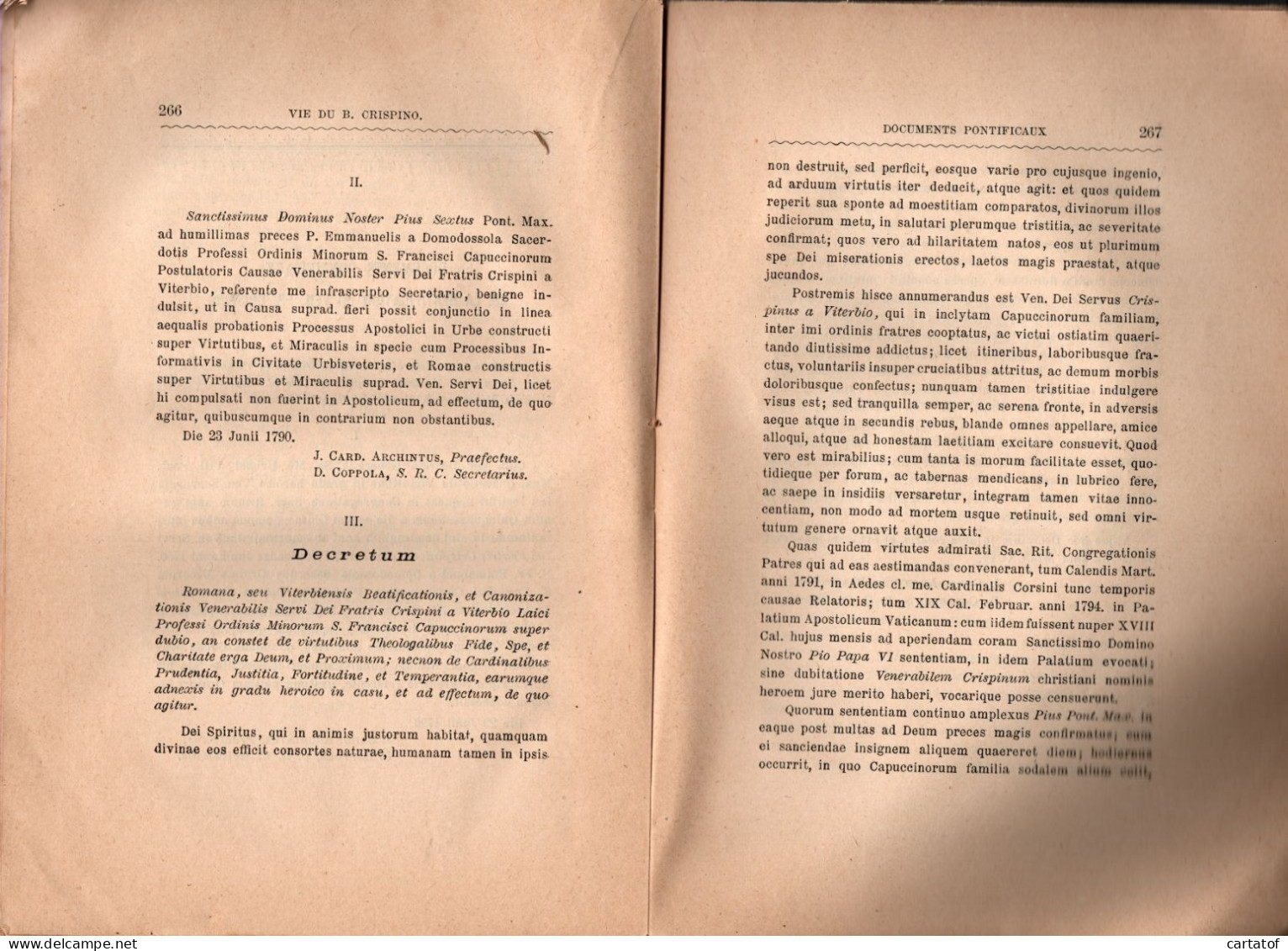 Vieux Livre.  VIE Du B. CRISPINO DE VITERBE . CRISPIN . LE SAINT JOYEUX . FF. MINEURS CAPUCINS  Par ILDEFONSE DE BARD. - 1801-1900