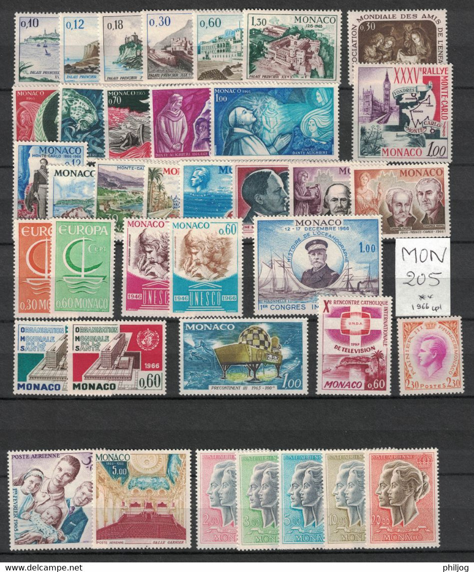 Monaco - Année 1966 Complète Avec Poste Aérienne - Neuve SANS Charnière - Complete MNH Year 1966 With C - Années Complètes