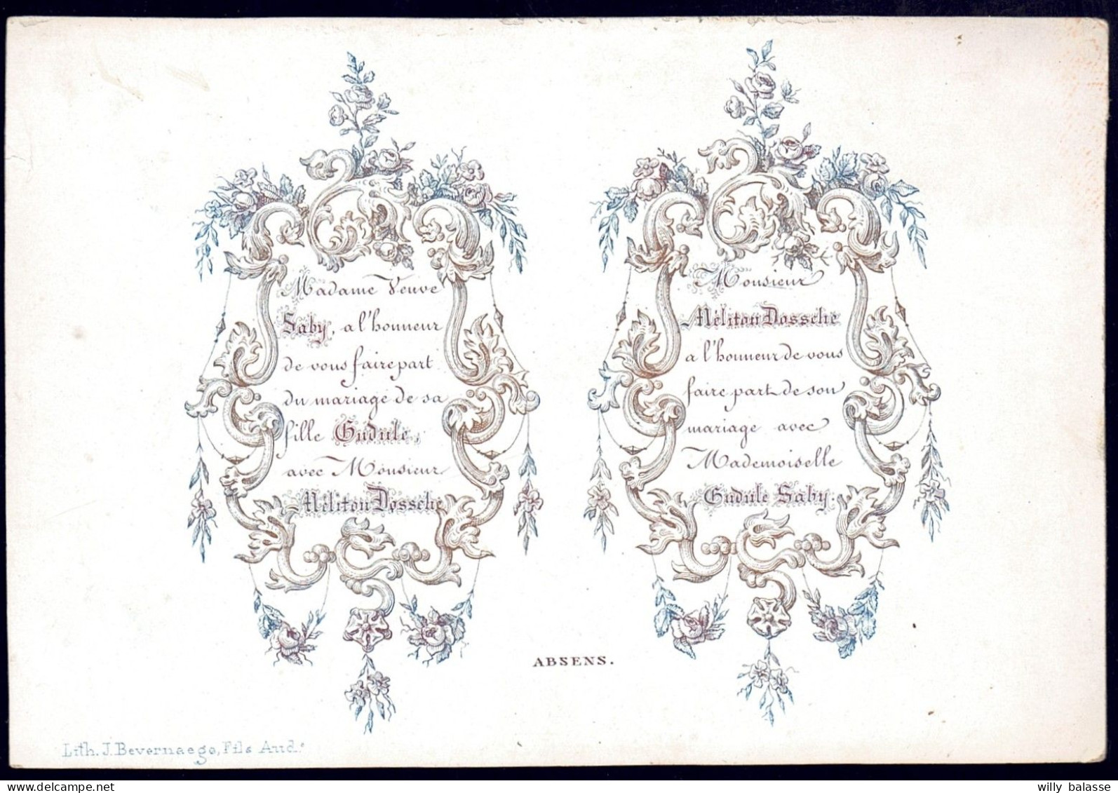 +++ Carte Porcelaine - Faire Part De Mariage - Dossche - Saby    // - Porzellan