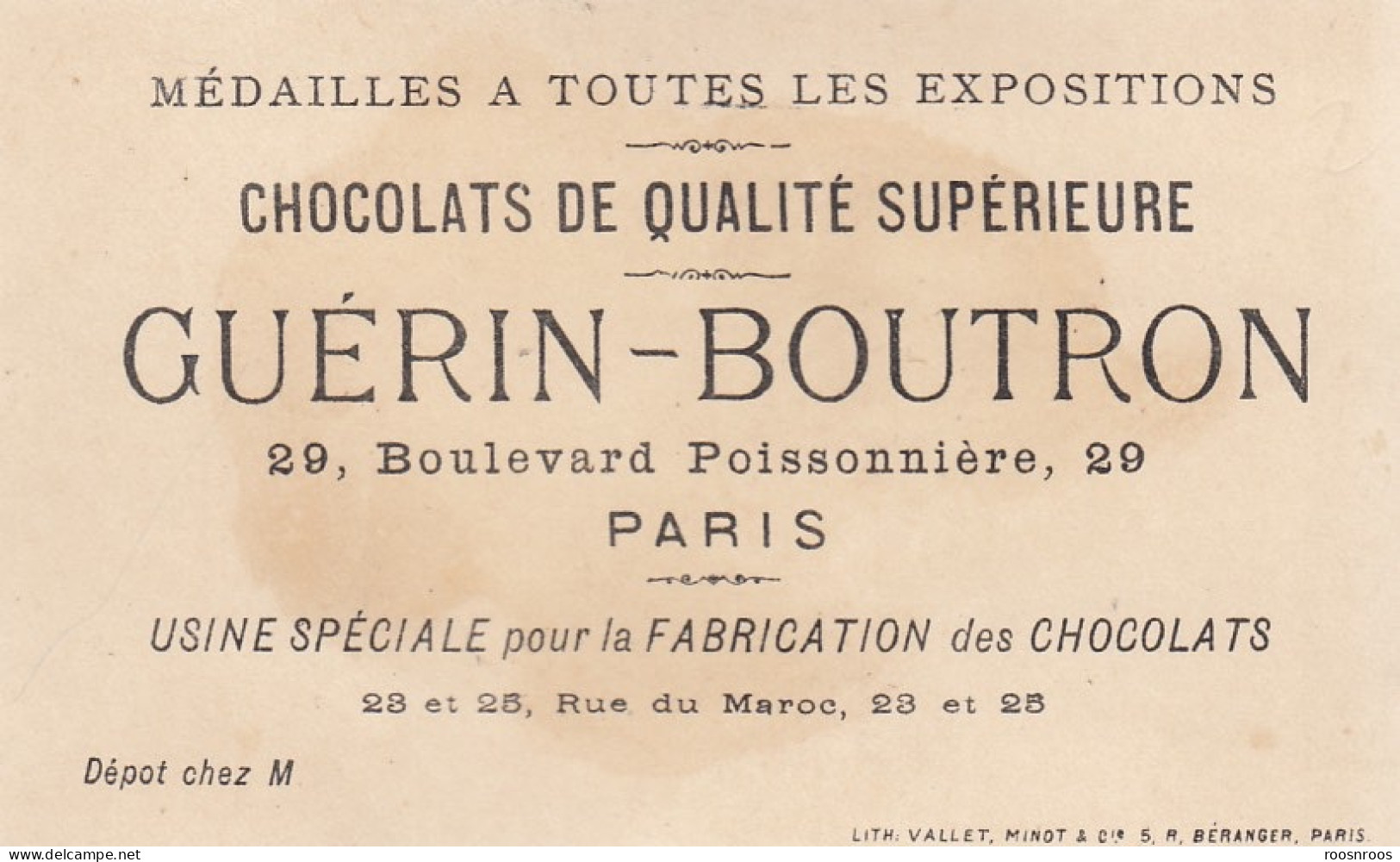 CHROMO CHOCOLAT GUERIN BOUTRON -  LE BON VIN REJOUIT LE COEUR DE L'HOMME - Guérin-Boutron