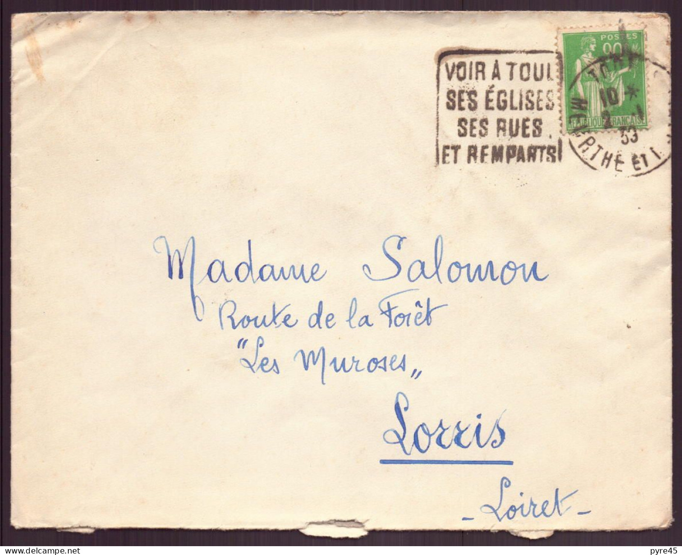 France, Enveloppe Du 2 Janvier 1933 Pour Lorris - Otros & Sin Clasificación