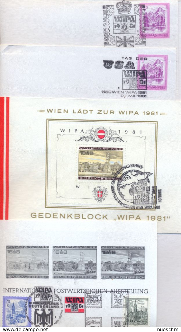 Österreich, 8 Belege Anl. WIPA 1981 Mit Versch. Briefmarken Und Sonderstempeln Tag D. BRD, Tag D. Schweiz Usw (8459L) - Philatelic Exhibitions