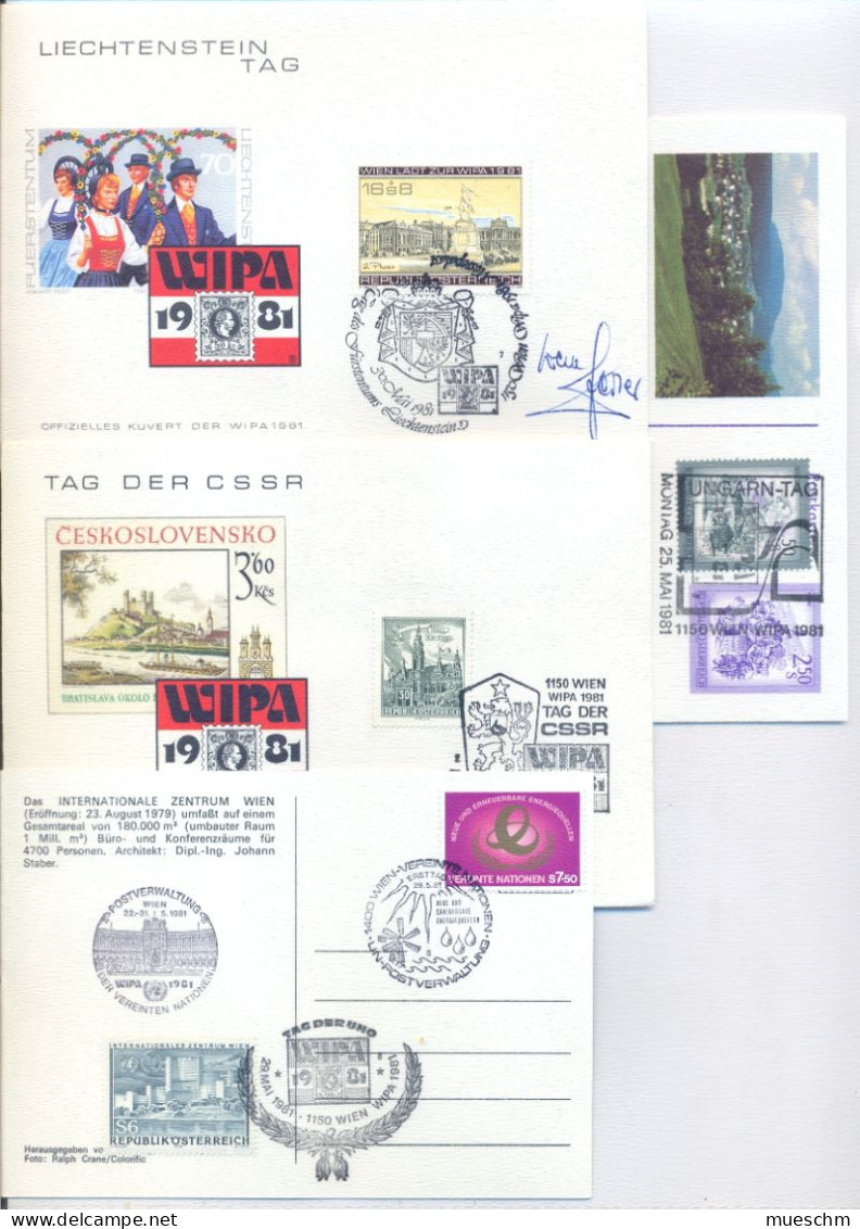 Österreich, 8 Belege Anl. WIPA 1981 Mit Versch. Briefmarken Und Sonderstempeln Tag D. BRD, Tag D. Schweiz Usw (8459L) - Esposizioni Filateliche