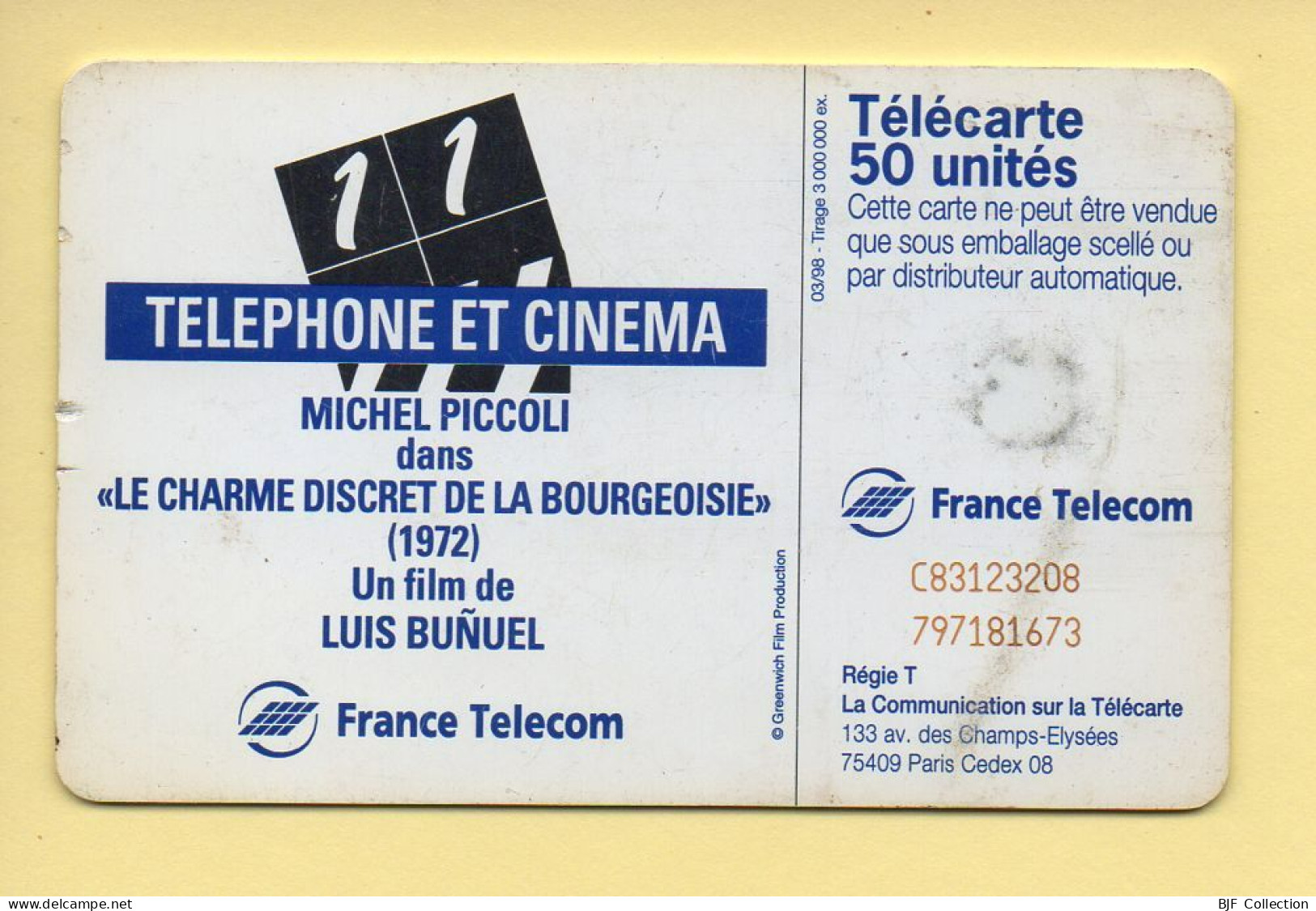 Télécarte 1998 : Michel Piccoli / 50 Unités (voir Puce Et Numéro Au Dos) - Cinéma