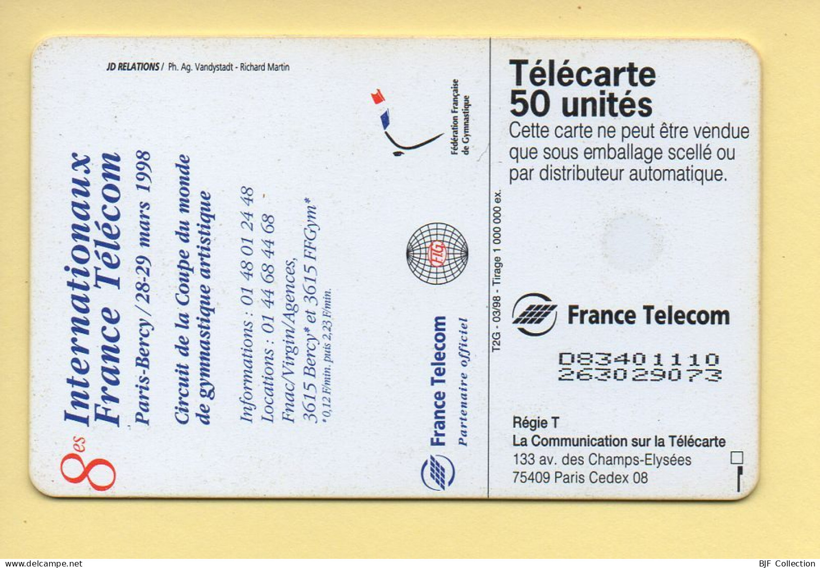 Télécarte 1998 : Bercy 98 / Gymnastique Artistique / 50 Unités (voir Puce Et Numéro Au Dos) - 1998