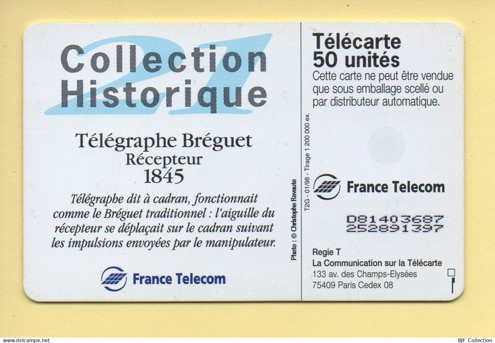 Télécarte 1998 : Télégraphe Bréguet Récepteur 1845 / 50 Unités (voir Puce Et Numéro Au Dos) - 1998