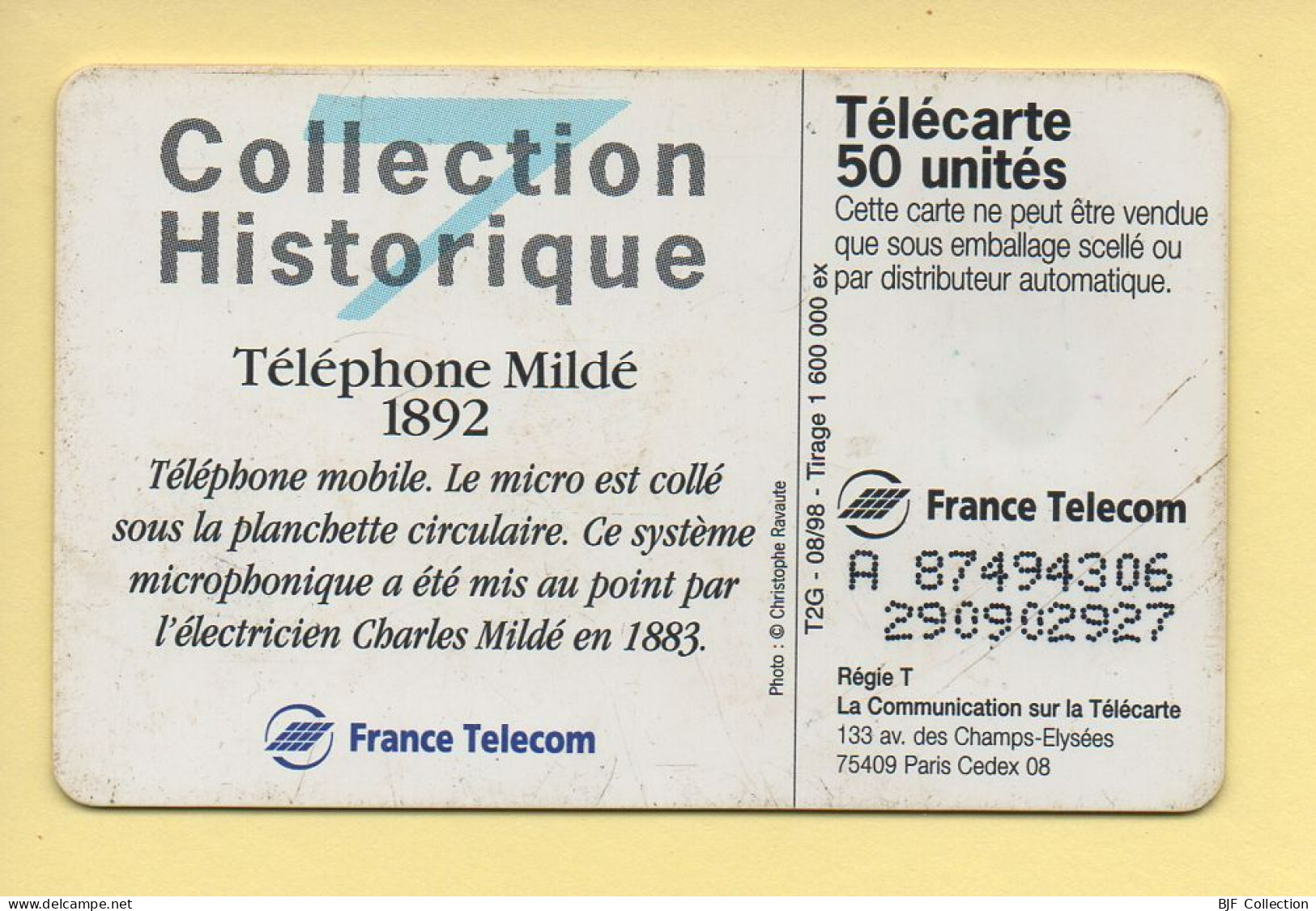 Télécarte 1998 : Téléphone Mildé 1892 / 50 Unités (voir Puce Et Numéro Au Dos) - 1998