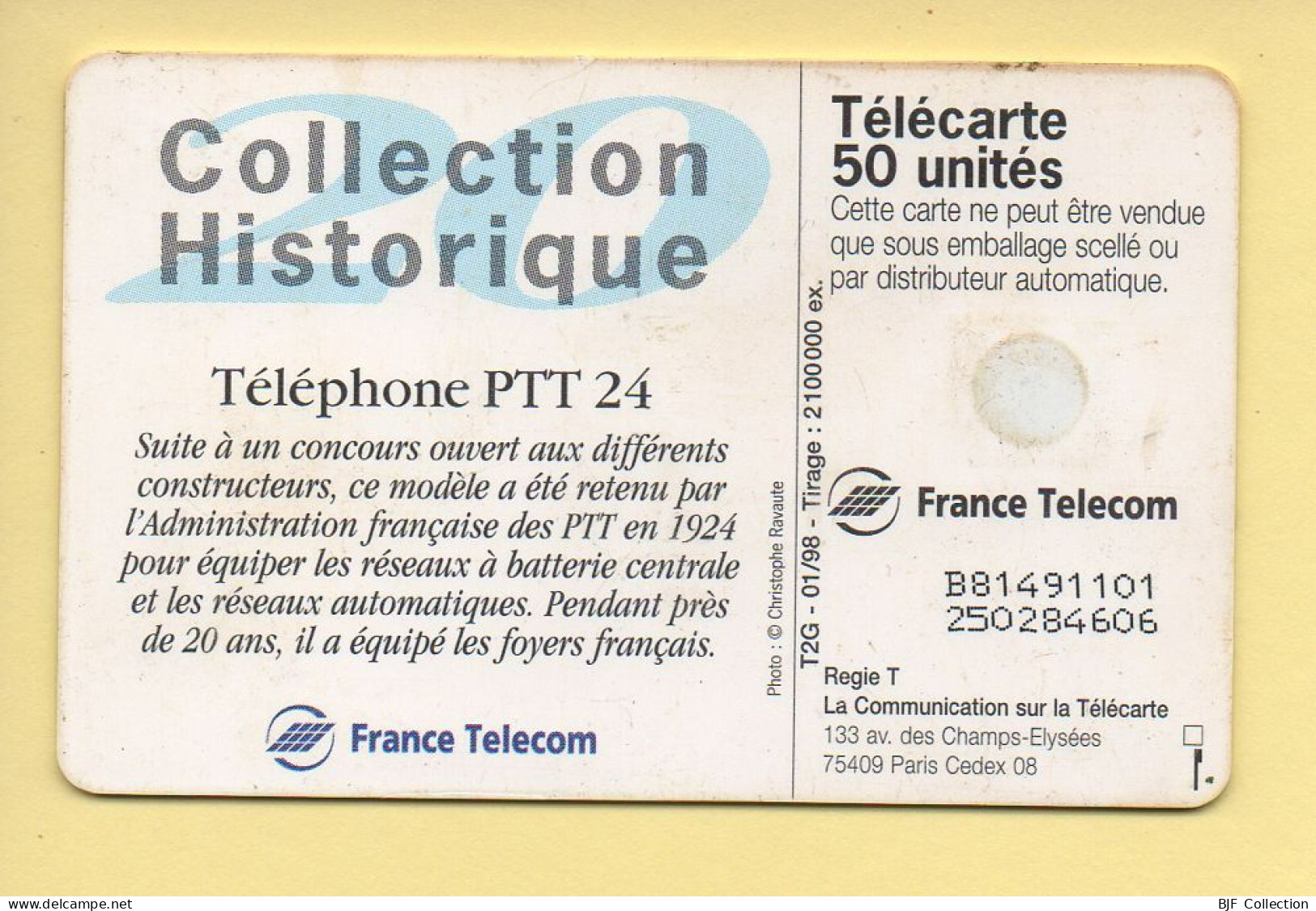 Télécarte 1998 : Téléphone PTT 24 / 50 Unités (voir Puce Et Numéro Au Dos) - 1998