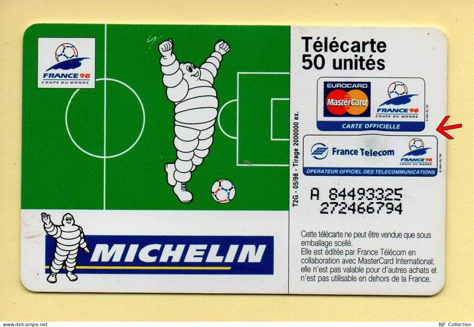 Télécarte 1998 : Michelin / Variété Verso Déformé / 50 Unités (voir Puce Et Numéro Au Dos) - Fehldrucke