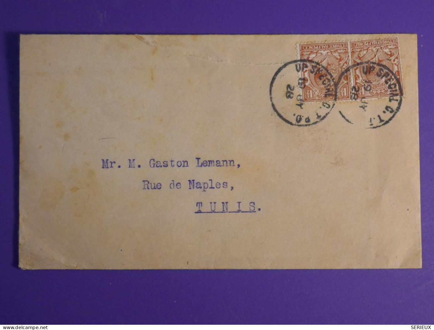 DN8 GREAT BRITAIN  LETTRE PERFIN 1928   A TUNIS    + AFF.  INTERESSANT+++ - Storia Postale