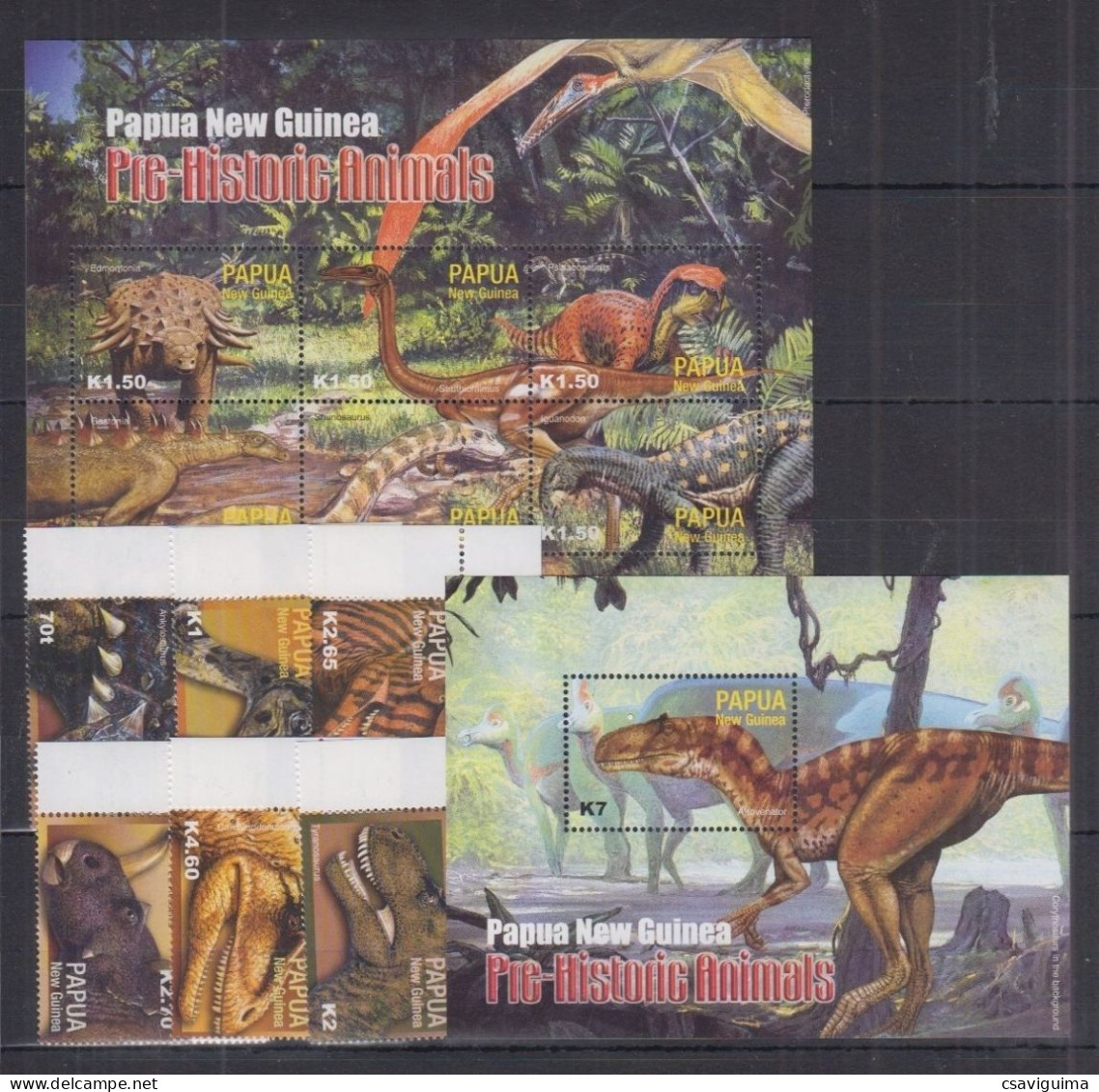 Papua New Guinea - 2004 - Dinosaurs - Yv 969/80 + Bf 27 - Prehistorics